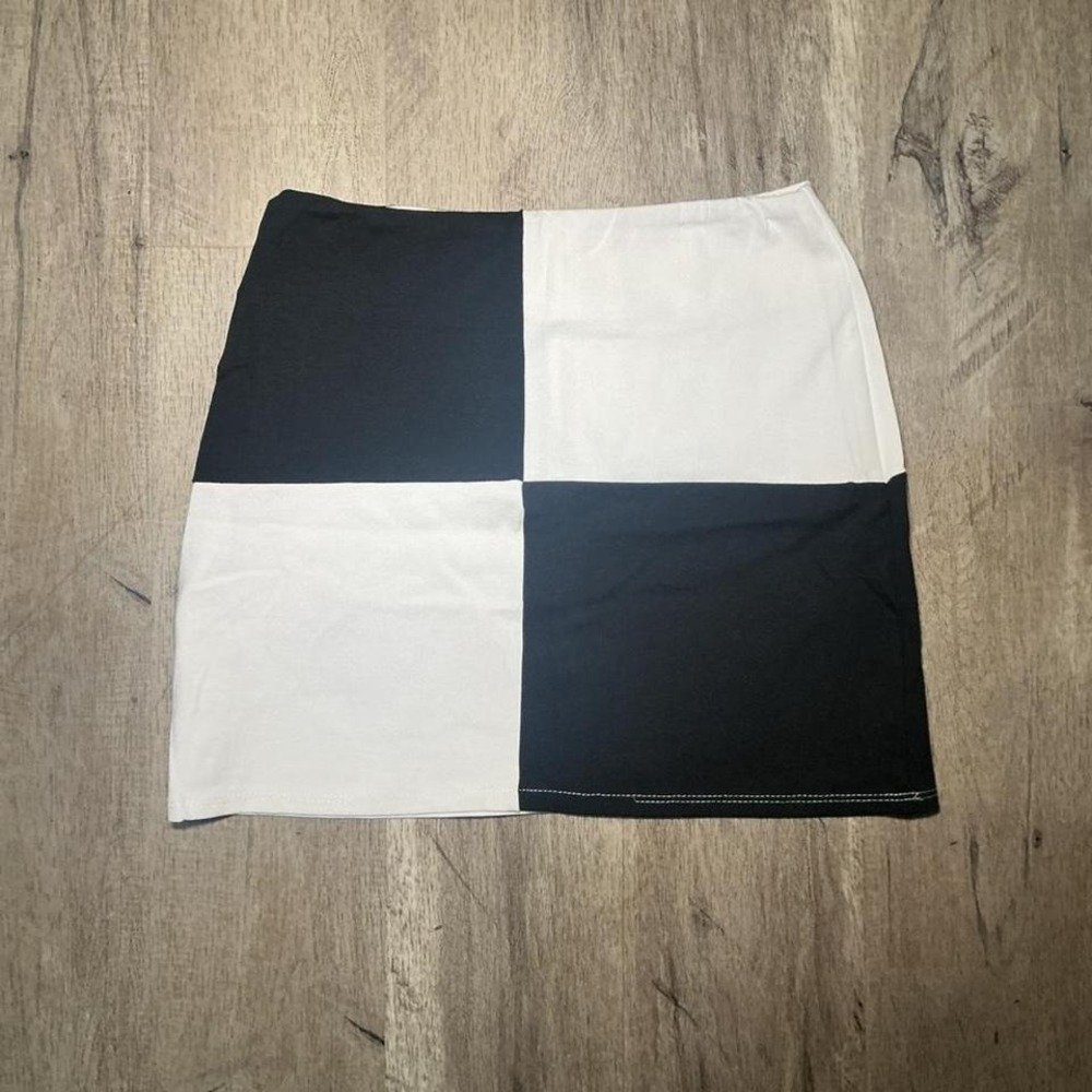 black and white checkered skirt